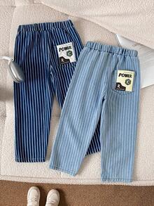 2pcs/Set Spring/Autumn Striped Back Pocket Decor Denim Jeans For Boys, Streetwear Versatile Casual Holiday Long Pants - Multicolor - View 1