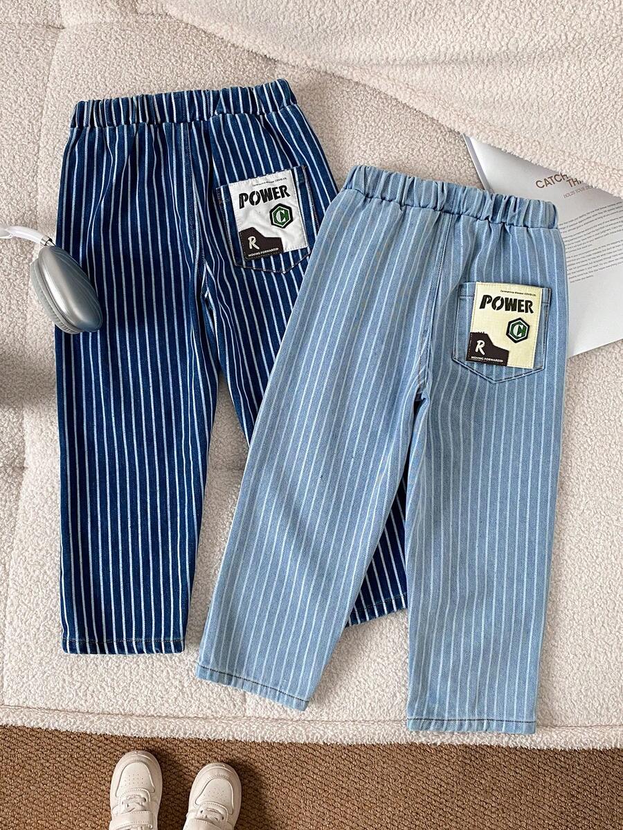 2pcs/Set Spring/Autumn Striped Back Pocket Decor Denim Jeans For Boys, Streetwear Versatile Casual Holiday Long Pants - Multicolor - View 1