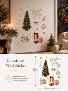 SUPSTICKER 1 Sheet Christmas Wall Stickers, Christmas Tree Gift Balloon & Ornament Design, 12.8*18.6 Inch, Home Party Decor - Christmas - View 12