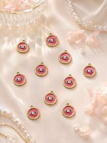 10pcs Stainless Steel 18K Gold Plated Evil Eye Series Large Eye Oil-Filled Embossed Pendant Set, Halloween DIY Necklace Bracelet Anklet Earring Accessories - Multicolor - View 18