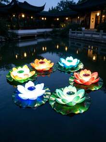 Outdoor Waterproof Pond Floating Lights, Solar Lotus Flower Lights, Garden Lights, Paired With Villa Courtyard Wishing Lotus Leaf Lights, Powered By Solar Energy To Create A Dreamy And Poetic Courtyard Water Landscape Atmosphere - Multicolor - View 7