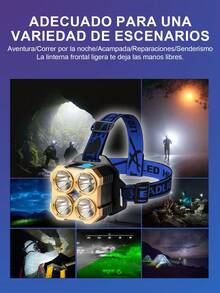 Faro frontal impermeable y de alta luminosidad con 5 luces LED,carga USB,Linterna frontal LED de alta potencia, linterna superbrillante,recargable,lámpara de trabajo de emergencia portátil impermeable,cómodo de usar,adecuado para trabajo nocturno al aire libre como acampar,pesca nocturna,reparaciones,etc. - Negro - Ver 11