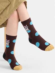 5 Pairs Vintage Cartoon Cat Girl Socks, Cute, Suitable For Spring, Autumn And Winter. Elastic Cuff Casual Children's Socks - Multicolor - View 4