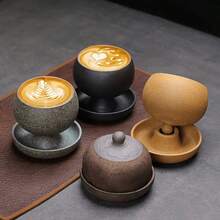 YOLIFE 1 Set 150ml Ceramic Coffee Cup With Saucer, Reusable Tea Cup, Beverage Cup, Creative Lid Function, Top Gift Choice For Coffee Lovers, Suitable For Home, Restaurant, Party, Father's Day, Mother's Day Gift - Multicolor - View 2
