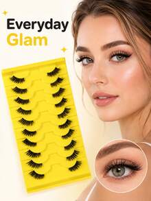 10 Pairs Half Lashes Rich, Fluffy, Soft, Naturally Curled, Slender, Simulated Light European And American Style Eyelashes, Enlarged Eyes, Reusable For Daily Commuting Makeup, A Must-Have For Lazy People, Portable And Suitable For Various Occasions - View 7
