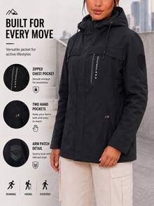 Jaket Wanita Outdoor Lengan Panjang Minimalis dengan Resleting dan Motif Huruf - Hitam - View 1