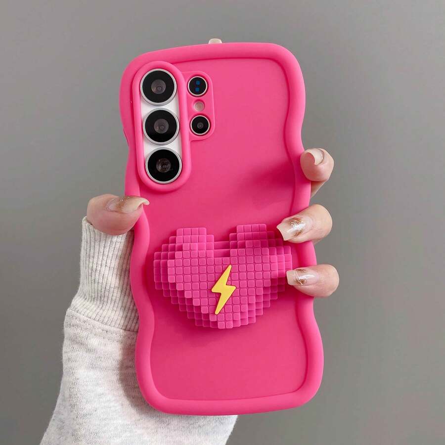 1 Set, Multiple Options Pattern Self-Adhesive Card Holder And Phone Case, Compatible With IPhone 16 11, 13, 15 12, 14, 15, 16, 17 18 Pro, Pro Max And Plus. - Hot Pink - View 1