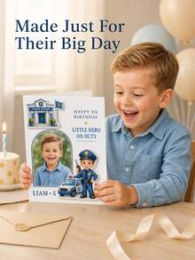Personalized Birthday Card, Kids Character Design With Cowboy, Construction, Firefighter And Little Police Themes, Custom Celebration Card For Birthday Parties, Children's Gift Giving, Young Dreamers, And Everyday Special Moments - Multi-color - View 5