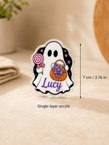 Custom Name Halloween Ghost Refrigerator Magnet, Personalized Fridge Magnet, Spooky Ghost Decor With Pumpkin, Candy And Black Cat Artwork, Refrigerator Decor For Halloween Parties, Home Decor, Halloween Gift For Kids, Friends And Ghost Lovers. - Multicolor - View 3