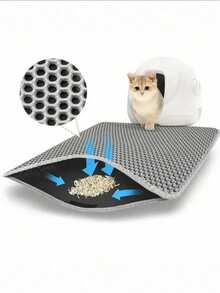 1pc Double Layer Cat Litter Mat, Non-Slip Pet Cleaning Mat, Scratch Mat, Waterproof Cat & Dog Litter Box Mat - Grey - View 1