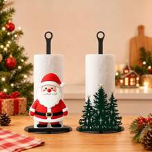 Christmas Theme Vertical Kitchen Paper Towel Holder, Santa Claus/Christmas Tree Design Holiday Home Decor Countertop Paper Towel Storage Rack - Multicolor - View 3