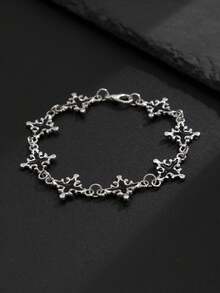 1Pc Retro Punk Aesthetic Silver Cross Enamel Lava Pattern Bracelet For Men Tarnish Resistant Daily Party Jewelry Accessory - Black - View 4