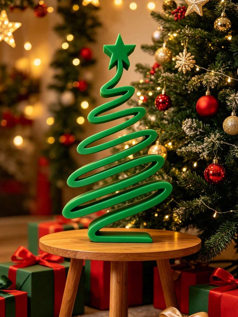 Minimalist Modern Small Christmas Tree Tabletop Decor - Elegant Compact Xmas Tree Ornament With Branches & Suitable For Living Room, Dining Table, Hallway, Cabinet - Lightweight Plastic Holiday Decoration For Small Spaces, Year-Round Use