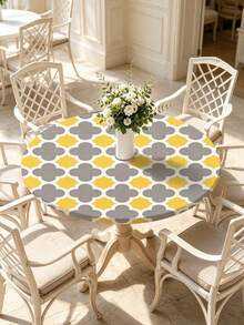 1pc Geometric Minimalist Round Tablecloth, Elastic Edge, Soft & Wrinkle-Resistant, Waterproof, Oil-Proof, Scratch-Resistant, Suitable For Round Dining Table, Outdoor Restaurant Decor & Outdoor Party, Kitchen, Baking, Outdoor Decor, Outdoor Patio, Breakfast, Brunch & Party Decor - Multicolor - View 5
