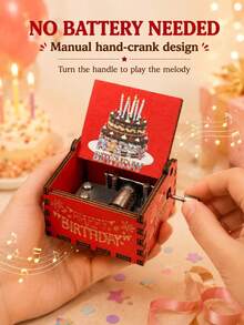 Hand-Crank Music Box - "Happy Birthday"; Perfect Gift For Birthday, Christmas, Anniversary And Valentine's Day; Also Suitable As Home Decor Ornament. - Multicolor - View 3