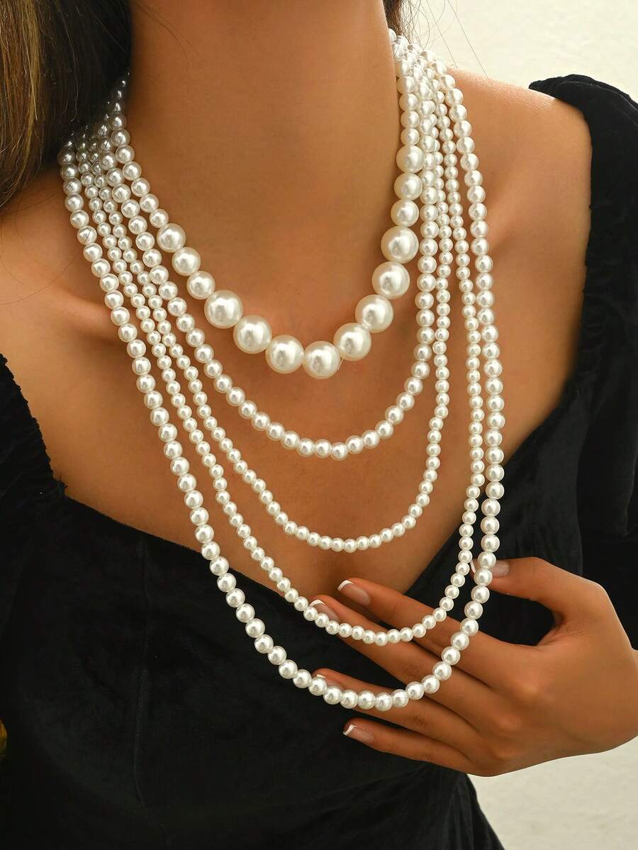 1PC Multi-Layered Faux Pearl Necklace Elegant Stylish Versatile Women's Jewelry Suitable For Parties, Banquets Wedding Accessory - Multicolor - View 1