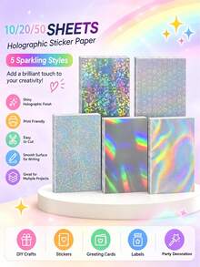 10/20/50pcs Holographic Laser Stickers, Printable Self-Adhesive Rainbow Glitter DIY Craft Stickers, Customizable Cuttable Labels For Planner, Gift Packaging, Phone Case, Notebook, Water Bottle Decoration - View 6