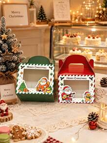 4pcs/8pcs/12pcs/24pcs Christmas Eve Handheld Window Paper Gift Boxes, Christmas Cookie Candy Storage Packaging Boxes, Donut Tart Dessert Boxes, Party Gathering Baking Packaging Empty Boxes - View 9