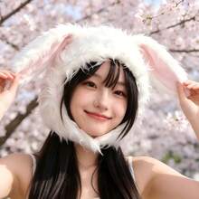 MESHUOKAI Cute Plush Rabbit Ear Hat, White Long Fur Rabbit Headpiece, Easter Party Cosplay Photo Prop, Warm Head Cover - A - View 5