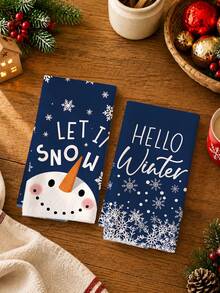 MEMNUN 2 Pcs Deep Blue Snowflake Winter Cartoon Snowman Printed Pattern Kitchen Towels Dish Cloths, Ultra-Fine Microfiber Polyester Material, Let It Snow Hello Winter Winter English Slogan Holiday Decorative Hand Towels Christmas Home Fabric Hanging Towels, Home Decor, Kitchen Decor, Christmas Decor, Suitable For Restaurant Kitchen, Holiday Decoration And Gift Giving, 40*60cm/45*70cm - Multicolor - View 7