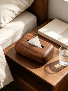 1pc Walnut Wood Tissue Box, Magnetic Closure Decorative Tissue Box, Minimalist Rectangular Napkin Dispenser For Living Room Bedroom Office Home Desktop Organizer Decor - Multicolor - View 4
