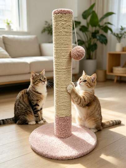 1 Piece Sisal Cat Scratching Post, Wear-Resistant And Scratch-Resistant To Protect Furniture; Stable Base Prevents Tipping, Comes With A Dangling Cat Toy Ball, Soft Fabric Won't Hurt Cats' Paw Pads