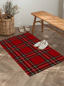 1/2pcs Christmas Floor Mat, Red Buffalo Plaid Pattern, Vintage Diatomaceous Earth Mat, Super Absorbent, Non-Slip, Perfect For Bathroom, Kitchen And Dining Room, Quick Drying, Perfect Gift For Home Decor And Bathroom Mat, Christmas Holiday Gift! - Multicolor - View 7