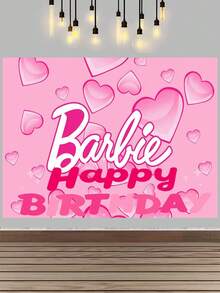 Splendor Sweet Pink Heart Fashion Theme Party Photo Background Cloth, Crown Bag Lipstick Print Background Banner, Birthday Celebration Party Supplies - Multicolor - View 14