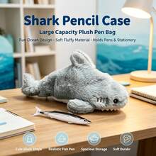 2pcs Creative Shark Pencil Case Set, Desktop Storage Bag, 3D Plush Shark Pencil Pouch With Realistic Fish-Shaped Ballpoint Pen, Marine Life Makeup Organizer, Fun Student Stationery, Novelty Gift For Students Back To School Birthday - Multicolor - View 11