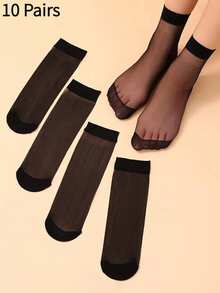 3/6/10 Pairs Women's Apricot 15D Thigh-High Socks, Anti-Puncture, Core-Spun, Sexy, Ultra-Thin, Ultra-Transparent, Versatile For JK, Over-The-Knee Socks, Home, Commute, Party, Gift - Apricot - View 12