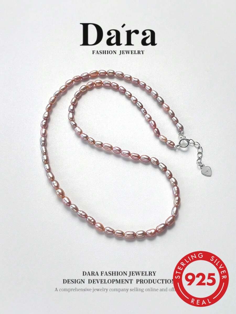 DARA Vòng cổ ngọc trai nước ngọt bạc S925 hạt tím 3-4mm cho nữ, phong cách sang trọng nhẹ nhàng tinh tế, quà tặng đa dụng - Màu tím - Xem 1