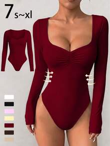 imisic Gaun Bodycon Seksi Lengan Panjang Berkerah V dengan Detail Kerut. Garis lehernya didesain dalam bentuk V yang dalam. Ini adalah gaya dasar yang pas di badan, cocok untuk dipakai di luar ruangan, dan juga memiliki efek melangsingkan. Ini adalah gaun lengan panjang berkerah V yang ketat, cocok untuk olahraga, penggunaan di rumah, dan aktivitas sehari-hari. - Burgundy - View 2