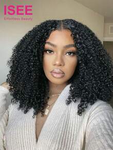 ISEE Wig Jahit Bentuk V Rambut Manusia Afro Keriting Wig Bentuk V Alami Kepadatan 180% Wig Tanpa Lem 14-16 Inci Bob 18-30 Inci Panjang Normal Rambut Mentah Belum Diproses - S1 - View 2