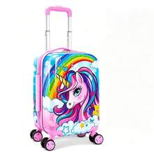 Kids Hardside Rolling Suitcase, Cute Rainbow Unicorn Graphic Spinner Luggage For Girls Travel Carry‑On Case - Pink - View 2