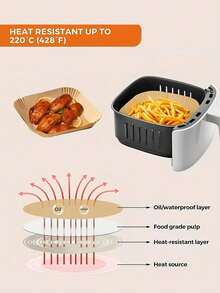 50/100pcs Square Air Fryer Paper Liners, Heat-Resistant Parchment Paper, Non-Stick Oil-Proof Cooking Liners, Kitchen Baking Supplies, Suitable For Camping, Picnic, Holiday Party - Upgraded Version - View 8