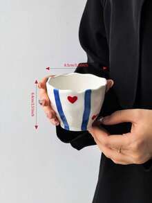 1pc Classic Colorful Striped Heart Handheld Coffee Mug, Ins Style Personalized Hand-Painted Ceramic Cup, Exquisite Highly Attractive Tea Cup, Suitable For Espresso And Tea - Multicolor - View 11