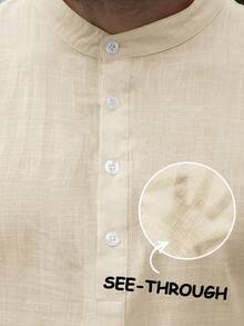 Camisa casual de unicolor para hombres, ligera y transpirable para el verano, adecuada para vacaciones en la isla y viajes diarios, para el otoño, top de manga larga - Champán - Ver 5