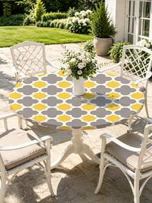 1pc Geometric Minimalist Round Tablecloth, Elastic Edge, Soft & Wrinkle-Resistant, Waterproof, Oil-Proof, Scratch-Resistant, Suitable For Round Dining Table, Outdoor Restaurant Decor & Outdoor Party, Kitchen, Baking, Outdoor Decor, Outdoor Patio, Breakfast, Brunch & Party Decor - Multicolor - View 9
