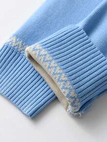 Sweater Rajut Lengan Panjang Motif Kotak-kotak Jacquard Warna Blok untuk Anak Laki-laki, Kerah Bulat, Musim Gugur dan Musim Dingin - Biru - View 7