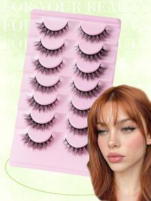 7 Pairs Cat Eye Lashes Natural Look False Eyelashes Short Wispy 3D Volume Fake Eye Lashes - Black - View 2