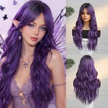 Halloween Wig Deep Root Gradient Light Pink/Purple Long Wavy Hair Color Women's Wig Heat Resistant Synthetic Fiber Natural Look Halloween Costume Cosplay Theme Party Daily Wear - Multicolor - View 12
