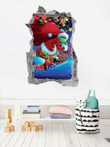 The Grinch The New Style Christmas Wall Decal, PVC Cartoon Movie Green Monster Wall Sticker - Multicolor - View 3