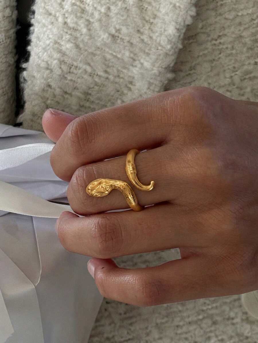 1Pc Open Ring,Winding Snake Shape With Embossed Texture,Vintage Cool‑Style Finger Ring For Men Women Street Shooting Party Holiday Gift Giving - Ring - View 1