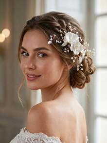 1pc Elegant White Flower Bridal Hair Comb Pearl Beaded Wedding Headpiece Hair Accessories For Bride - Multicolor - View 4