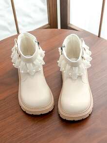 Girls' Fashionable Princess Ankle Boots 2026 New Autumn Heart Bow Boots Single Boot For Girls - Beige - View 5