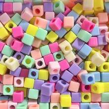 100PCS/300PCS Acrylic Colorful 7mm Square Beads Macaron Color Large Hole Square Beads Suitable For Handmade DIY Beaded Bracelets Necklaces Jewelry Crafts Accessories Making - Colorful Square Beads - View 1
