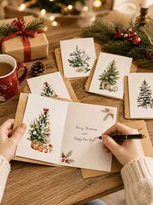 12pcs/Set - Happy Christmas Kraft Paper Envelope Card Set, Winter Christmas Tree Card With Envelope Set, Suitable For Christmas Party, Party Decoration, Invitation, Birthday Greeting, Email, Wedding, Business Envelope And More - View 2