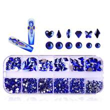 12-fack rund och flerformad lyxig glaskristall-rhinestone, färgglada platta 3D gnistrande nagelkonstdekoration, DIY nagelutsmyckningstillbehör, för DIY nageldesign och dagligt bruk - Multifärgad - Visa 16