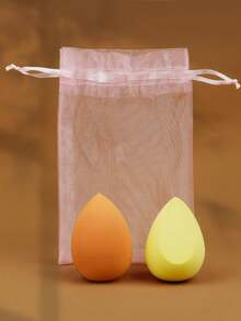 2pcs Water Drop Makeup Sponges Expand When Wet, Non-Absorbent + Convenient Mesh Storage Bag - Multicolor - View 9
