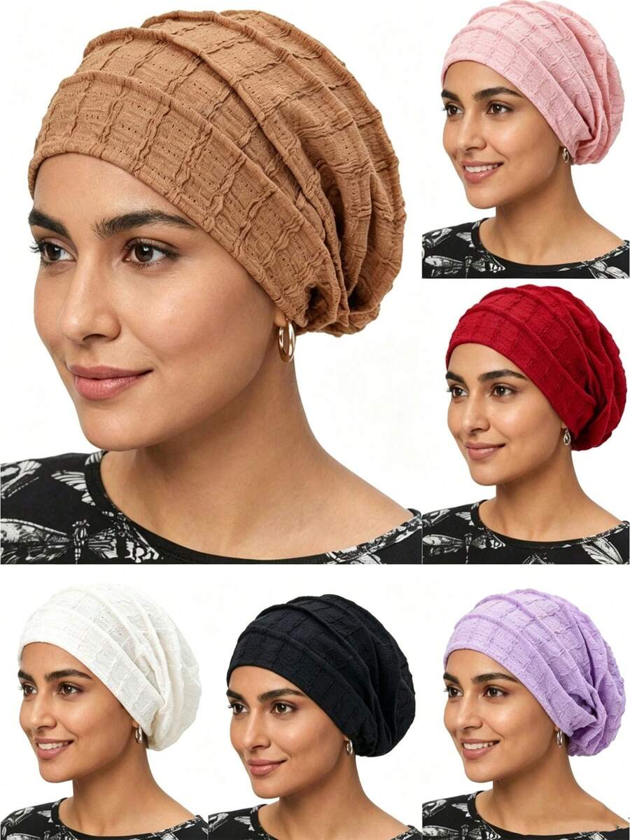 CONFLASS Solid Crinkle Textured Turban Hijab For Women, Stretch Soft Waffle Knit Head Wrap, Comfortable Chemo Cap Hair Loss Cover Daily Wear Headscarf - Multicolor - View 1